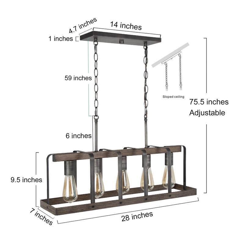 Modern Farmhouse 5-Light Linear Chandelier Island Lights - L28"*W7.1*H15.3"