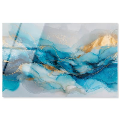 Ethereal Blue and Gold Acrylic by Art Remedy, Ready to Hang