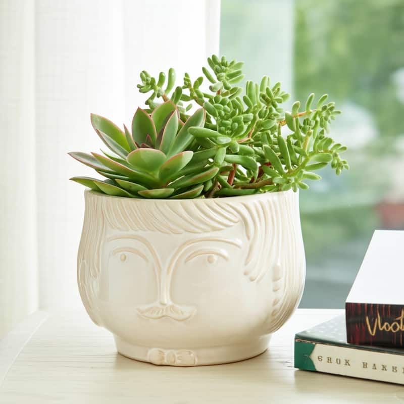 Ceramic Abstract Face Shaped Planter - White, 7"