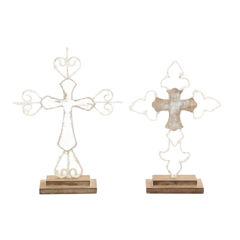 Brown Fir Contemporary Sculpture Cross (Set of 2) - S/2 13", 12"H