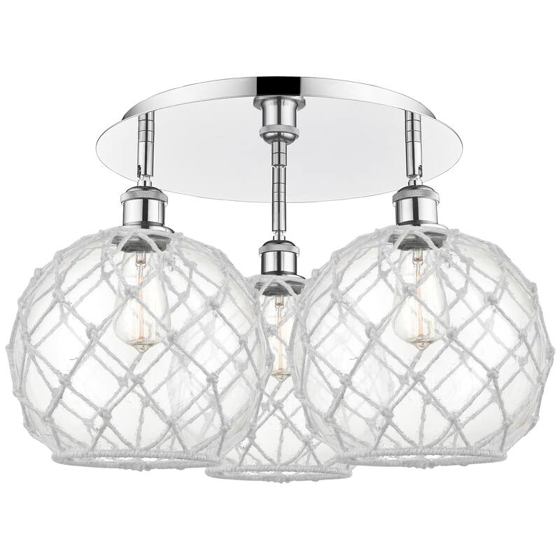 Innovations Lighting Endless Possibilities Ballston - Farmhouse Rope - 3 Light 22" Flush Mount - Clear Glass with White Rope/Polished Chrome