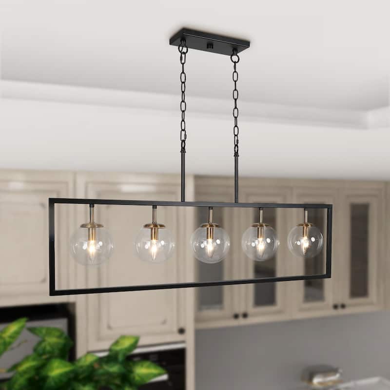 Marsie Modern Farmhouse 40-inch Linear Chandelier Globe Glass Kitchen Island Pendant Lights for Dining Room