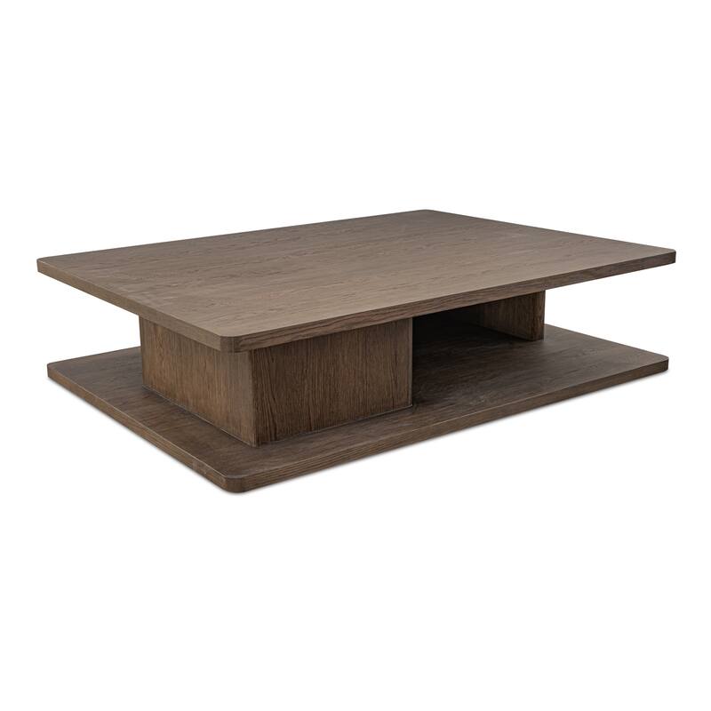NADAAL STUDIOS Thalor Coffee Table, Large Rectangular Solid Oak Edge, Bullnose Vertical Support, Dark Brown
