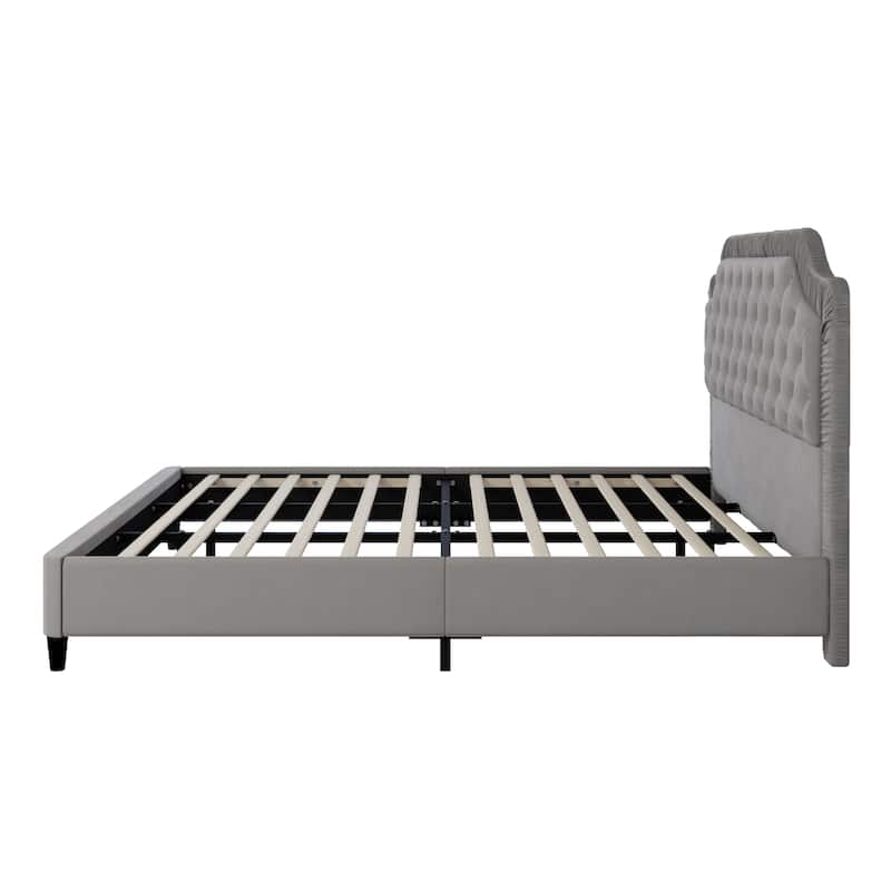 King Size Velvet Upholstered Bed with Tufted Headboard & Wood/Metal Frame (600lb Capacity)