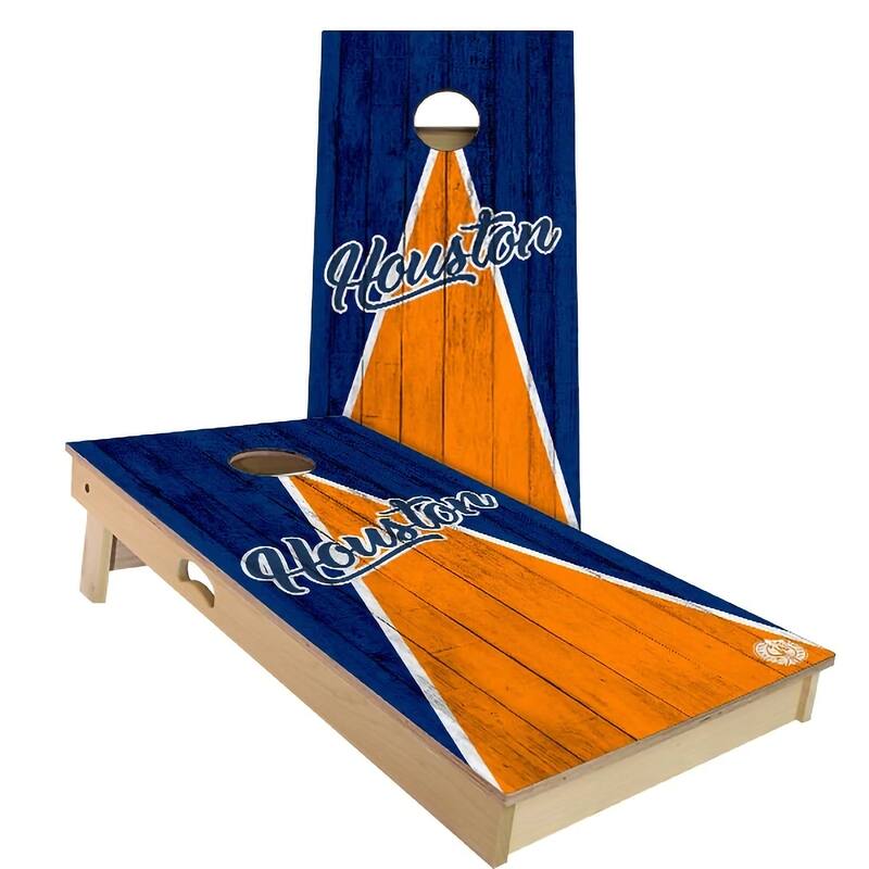 Houston Triangle Baseball Outdoor Cornhole Board Set - Premium 2x4 - Include Case + Hole Lights