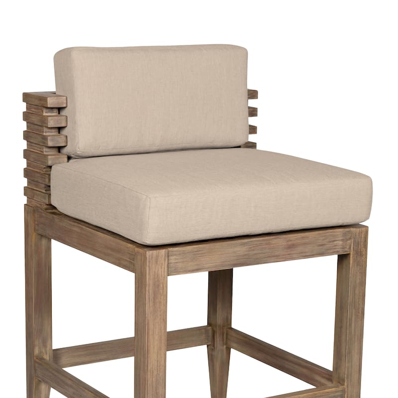 Vivid Solid Eucalyptus Wood Outdoor Patio Counter Height Bar Stool with Olefin Cushions