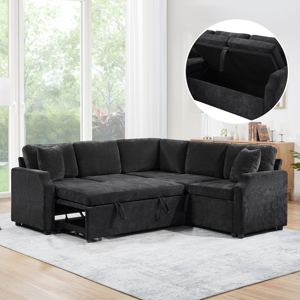 Sectional Sofa Bed L-shaped Sectional 81.9" Upholstered L-shaped Sofa with a Sofa Sleeper and a Hidden Storage Compartment