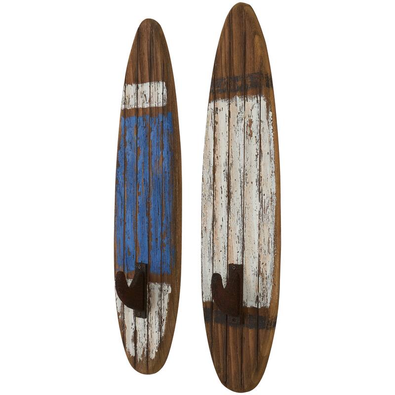 Multi Colored Metal Indoor Outdoor Distressed Oar Shaped 8 Hanger Paddle Wall Hook