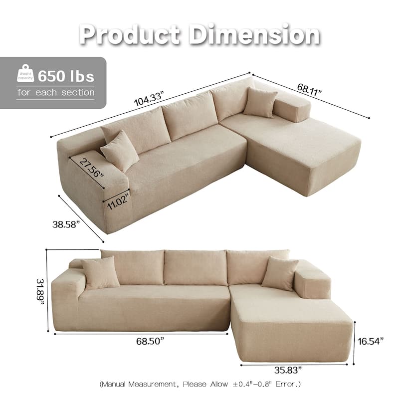 HOOOWOOO Modern Upholstery Chaise Sofa with Pillows for Living Room