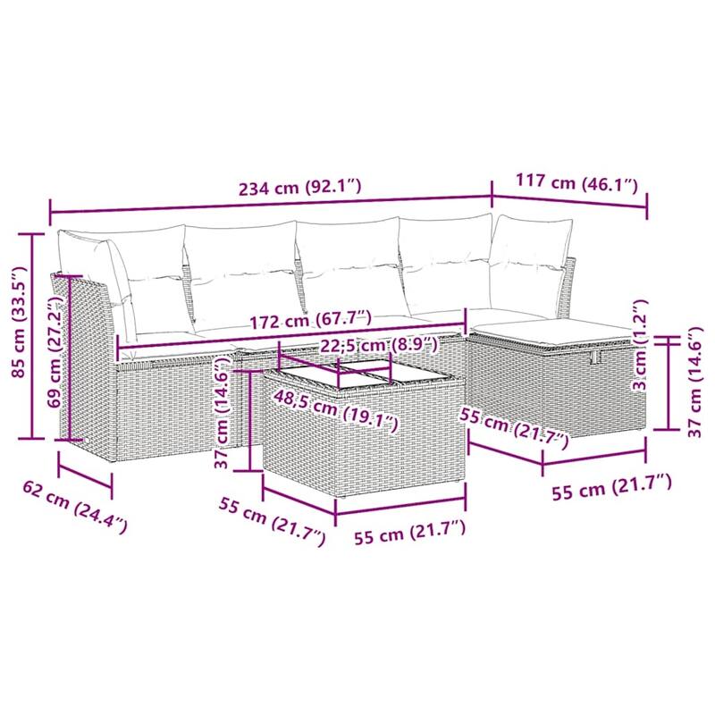 vidaXL Patio Sofa Set with Cushions Outdoor Conversation Furniture Poly Rattan