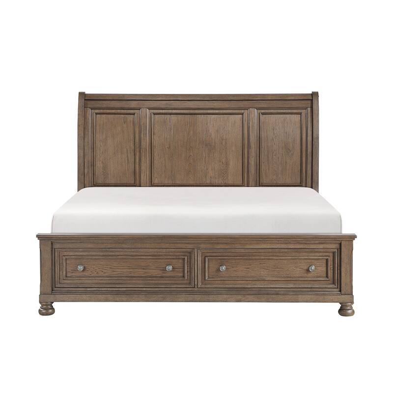 Antique Brown 3pc Bedroom Set Sleigh Platform Bed Dresser Mirror Set Classic Design