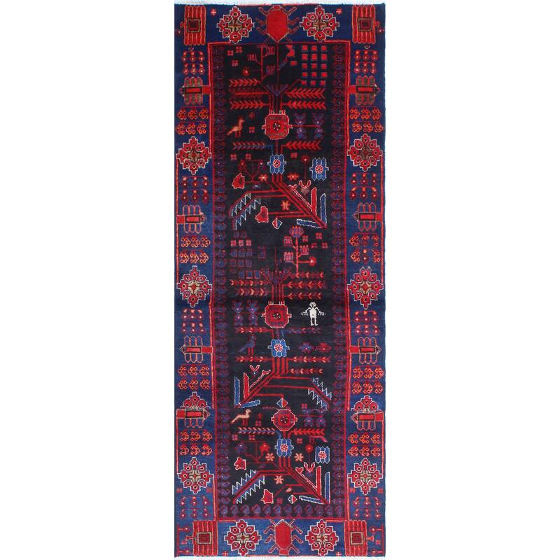 Fine Vintage Distressed Bahram Charcoal/Blue Runner - 3'4" x 8'9"