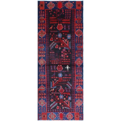 Fine Vintage Distressed Bahram Charcoal/Blue Runner - 3'4" x 8'9"