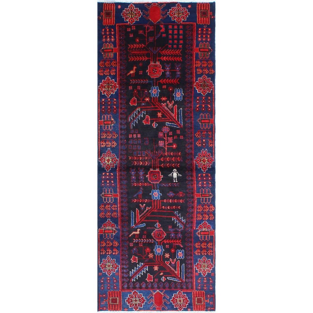 Fine Vintage Distressed Bahram Charcoal/Blue Runner - 3'4" x 8'9"