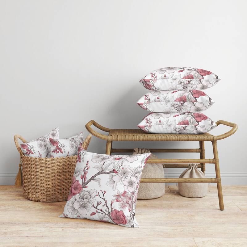 Petal Poetry Faux Suede Reversible Throw Pillow White and Pink