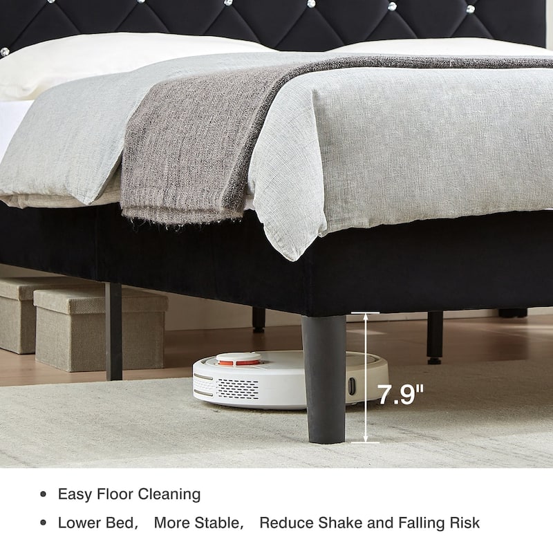 VECELO Upholstered Beds With Diamond Tufted Headboard, Platform Bed Frame, 7.9'' Under Bed Space