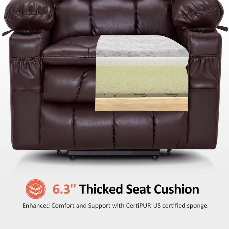 MCombo Medium Dual Motor Power Lift Recliner Chair Infinite Position, Massage and Heat, Extended Footrest, Faux Leather 7890