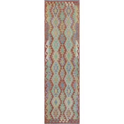 Sun Faded Flatweave Marisol Rust/Green Runner - 2'9" x 9'9"
