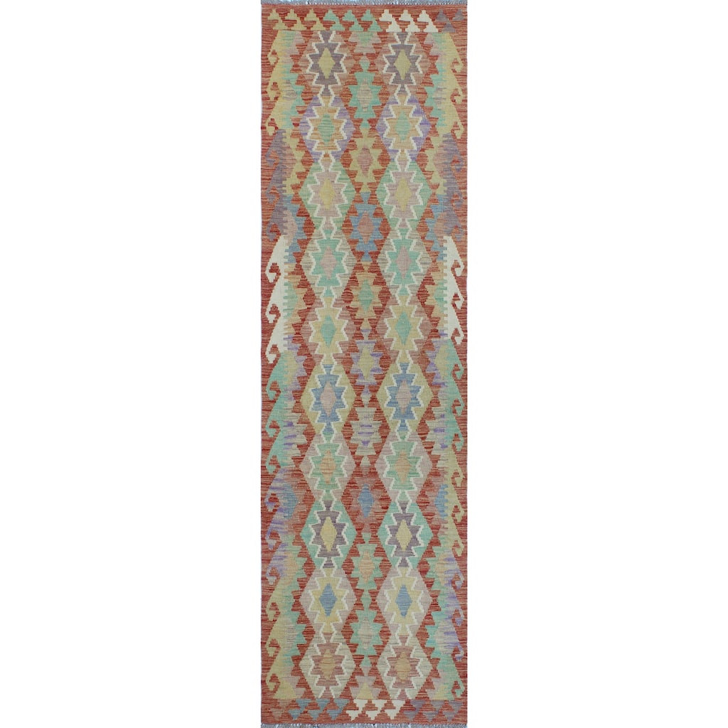 Sun Faded Flatweave Marisol Rust/Green Runner - 2'9" x 9'9"