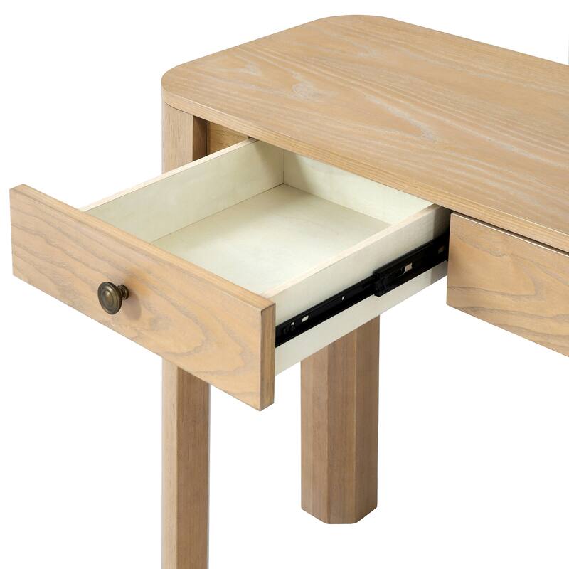 Anmytek Rustic Console Table with 3 Drawers and Curved Safety Corners Light Oak Entryway and Sofa Table for Living Room