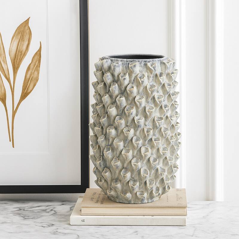 Kabo Decorative Vase, Textured Body, 16 Inch Classic Gray Ceramic