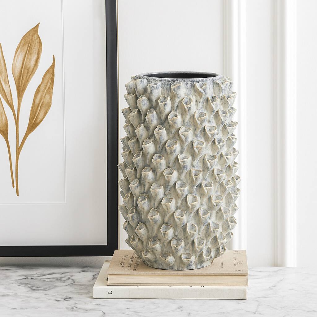 Kabo Decorative Vase, Textured Body, 16 Inch Classic Gray Ceramic