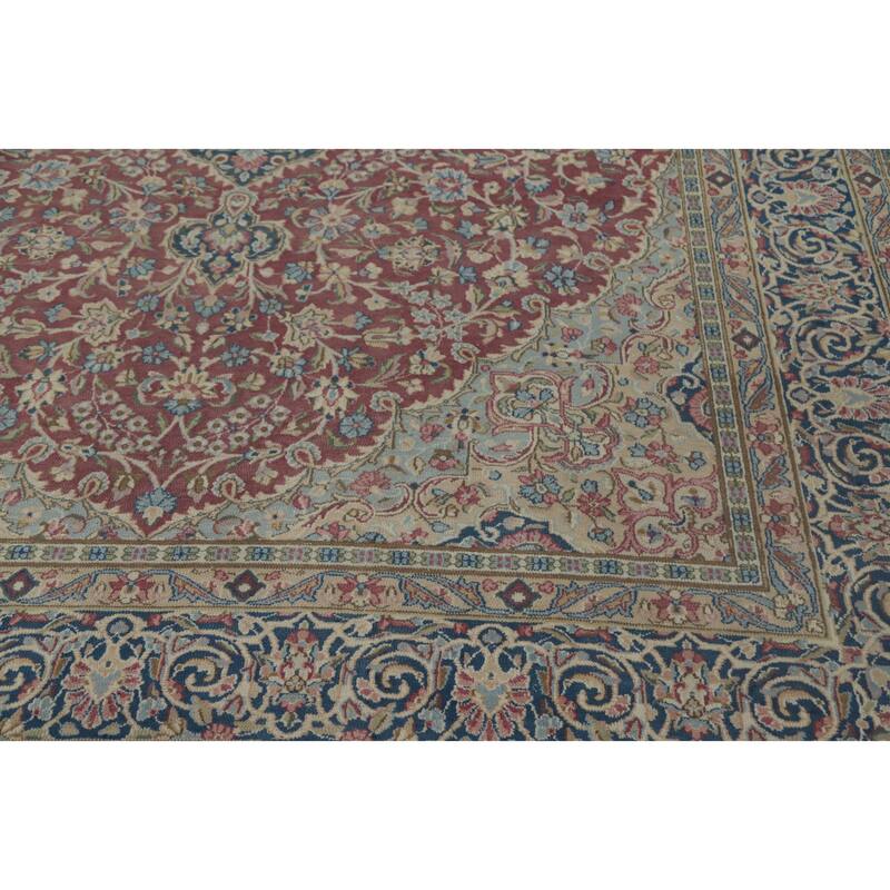 Hand Knotted Oriental 100% Wool Carpet Traditional Floral Pink Kerman Area Rug - 10' 9'' X 7' 10''