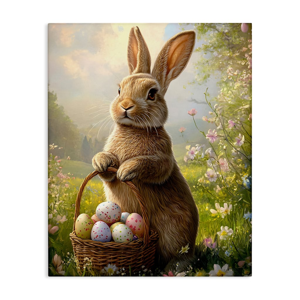 Stupell Bunny with Easter Basket Canvas Wall Art Design By Franklyn Gregory