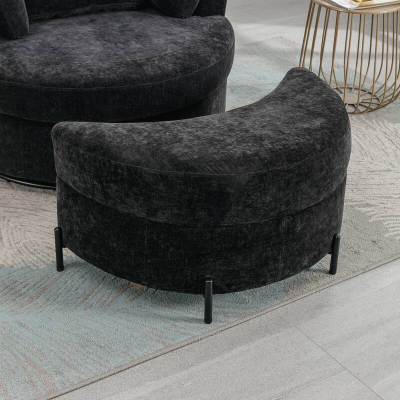 32.7" W Upholstered Half Crescent Moon Storage Ottoman - Black