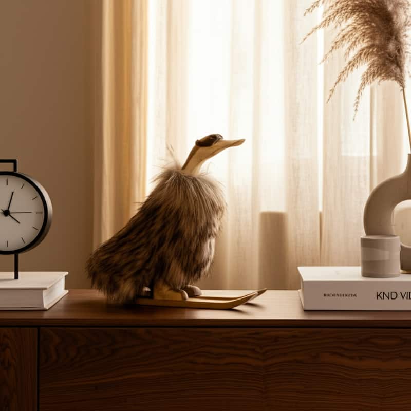 Decorative Wooden Skiing Duck Figurine Sculpture - 11", Ivory & Tan - 10.75" - 10.75" - Ivory/ Tan