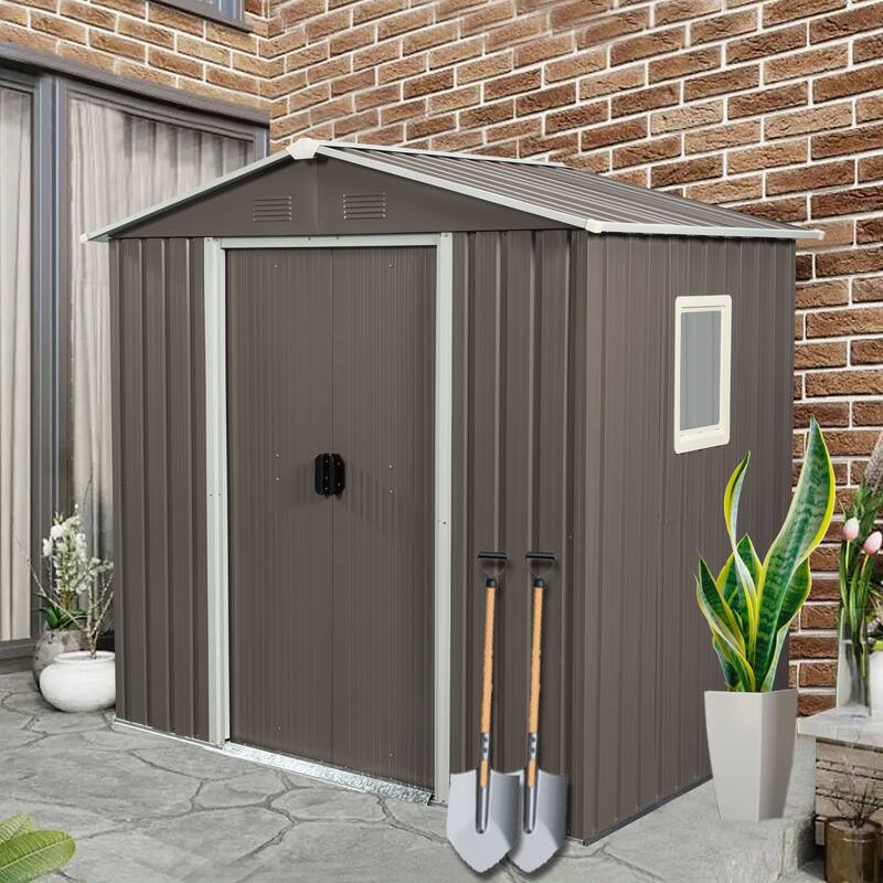 6 ft. W x 5 ft. D Gray Metal Storage Shed with Window and Lockable Door (30 sq. ft.)