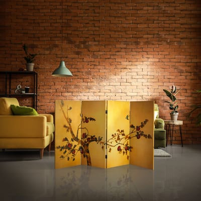 3-feet Tall Double-sided 'Birds on Plum Tree' Canvas Room Divider