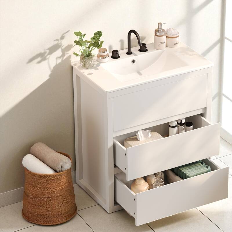 60" Double Sink Bathroom Vanity Set with Two 30" Cabinets, Ceramic Sinks, Soft Close Drawers