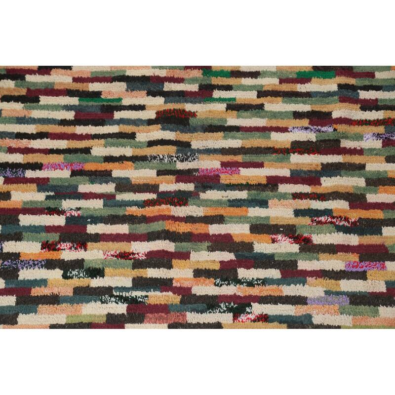 Checkered Moroccan Oriental Wool Area Rug Handmade Living Room Carpet - 10'1" x 14'6"