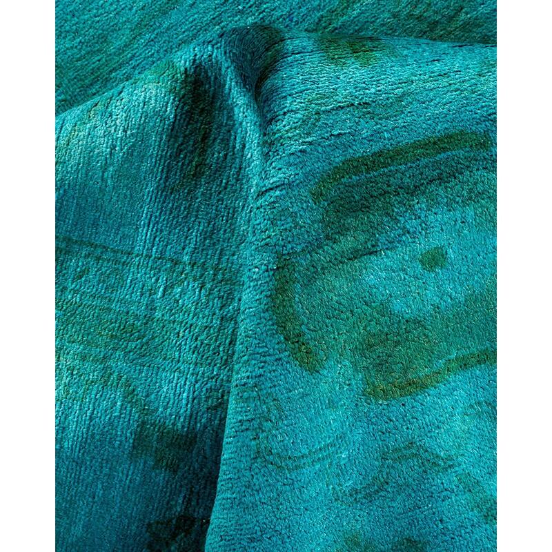 Overton Hand Knotted Wool Vintage Inspired Modern Contemporary Overdyed Blue Area Rug - 8' 1" x 10' 3"