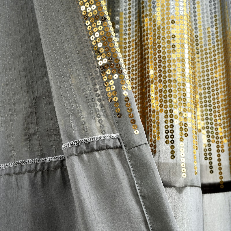 Silver Orchid Page Two-tone Faux Silk Glamorous Sequins Sparkle Single Curtain Panel