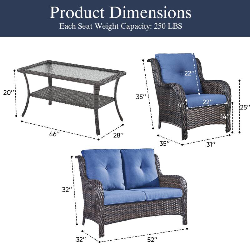 Outdoor Patio Chairs with Loveseat Table Brown-Blue - Brown