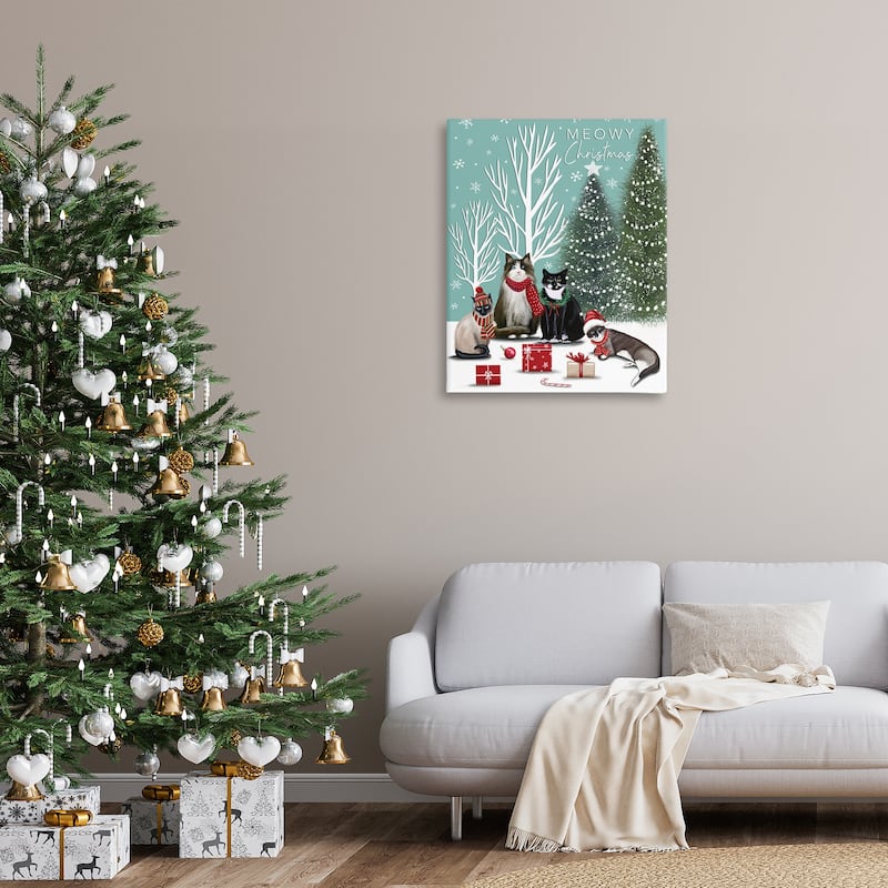Stupell Festive Winter Cats Scene Canvas Wall Art Design By Elizabeth Tyndall