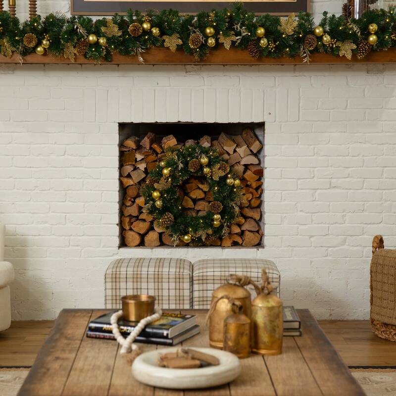 9-ft Pre-Lit Artificial Golden Frosted Christmas Garland