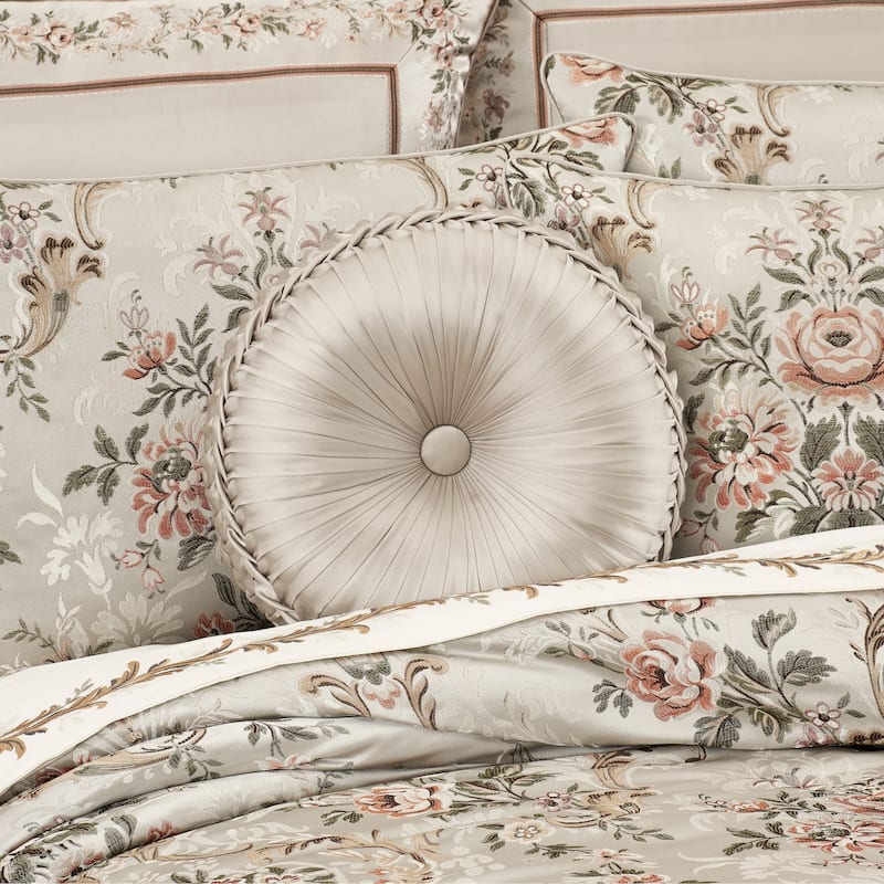 J. Queen New York Pecora Tufted Round Decorative Throw Pillow - Accent - Polyester - Ivory