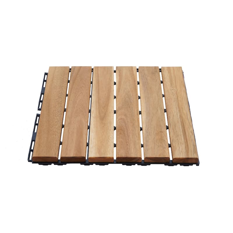 20 PCS Interlocking Deck Tiles Striped Pattern, 12" x 12"Square Acacia Hardwood Outdoor Flooring for Patio,Bancony,Pool Side