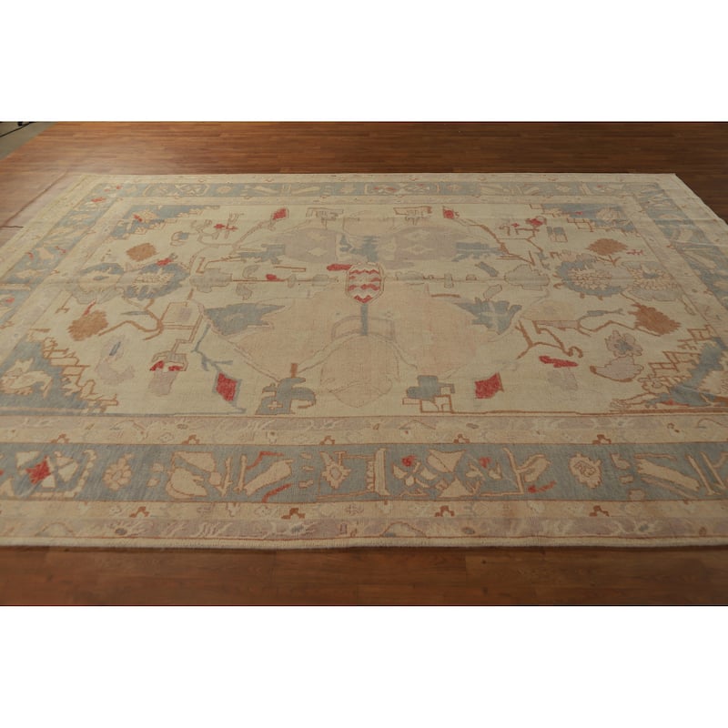 Hand Knotted Oriental 100% Wool Carpet Transitional Geometric Beige & Ivories Oushak Area Rug - 11' 0'' X 8' 2''