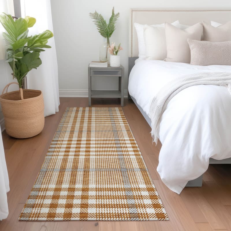 Machine Washable Indoor/ Outdoor Plaid Chantille Rug - Paprika - 2'3" x 7'6"