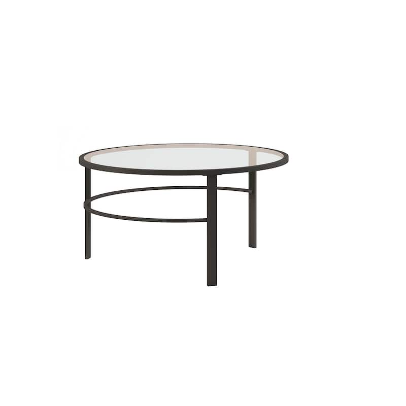 2 Piece Round Glass Nesting Coffee Table Set Clear Top and Black Steel Base for Living Room - 36"L x 36"W x 18"H - Clear-Black