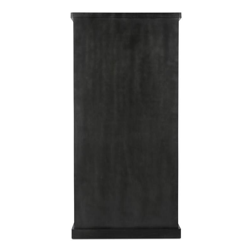 NADAAL STUDIOS Selira Cabinet, Sliding Glass Doors with Rounded Frame in Solid Neem Wood, Black