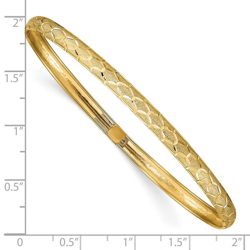 Curata 10k Yellow Gold 7" 4.5mm Hexagonal Design Diamond Cut Flexible Slip-on Bangle Bracelet