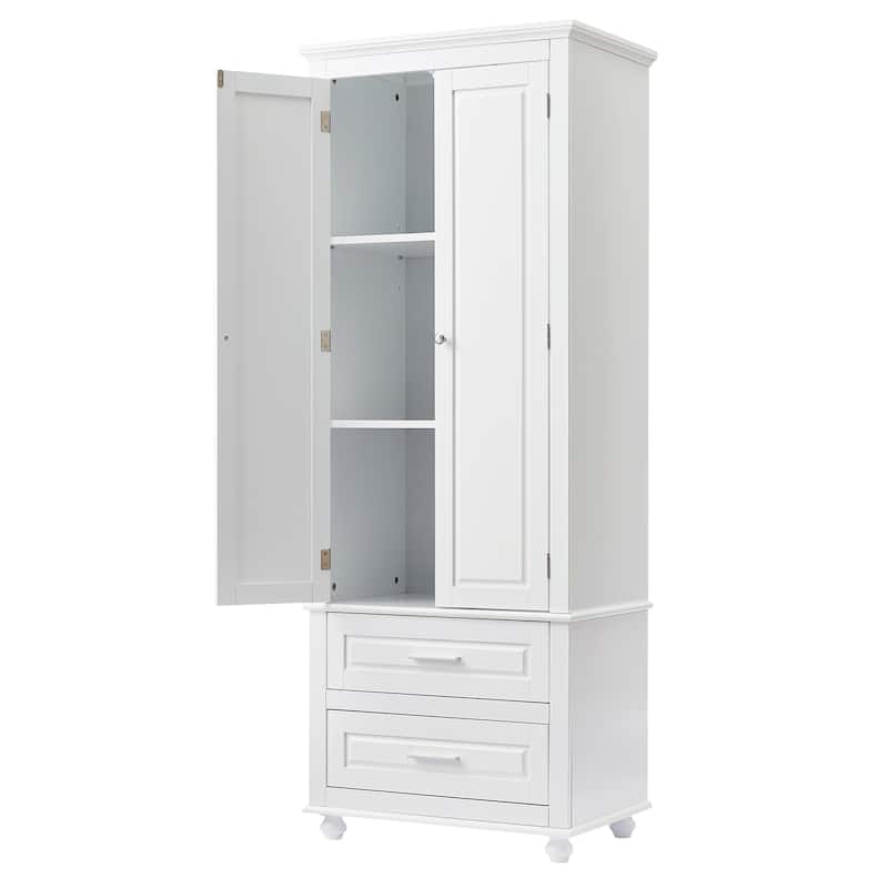 Floor Standing Bathroom Cabinet 62.50" H Wooden Bathroom Cabinet with 2 Drawers 2 Door Vertical Bathroom Organizer Cabinet