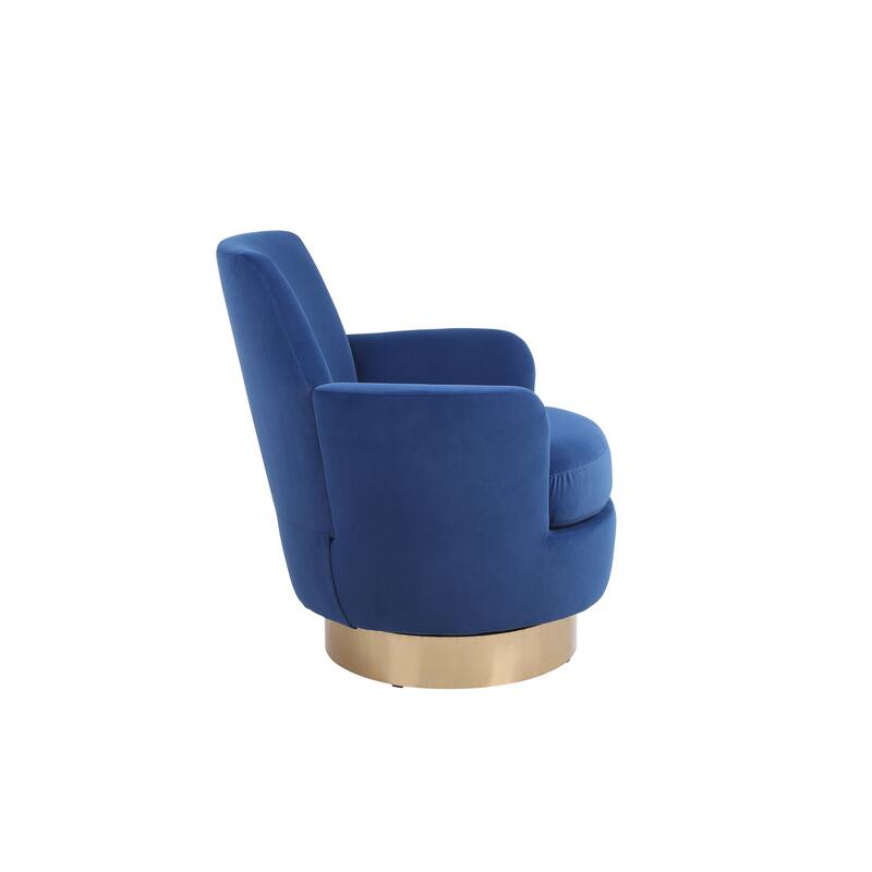 Swivel Barrel Chair, Swivel Accent Chairs Armchair,Round Barrel Chairs with Gold Stainless Steel Base - Navy