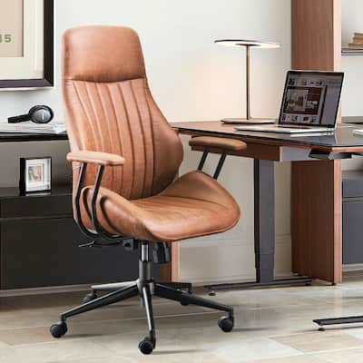 OVIOS Suede Fabric Ergonomic Office Chair High Back Lumbar Support