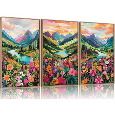 Colorful Flowers Painting, Abstract Landscape Wall Decor